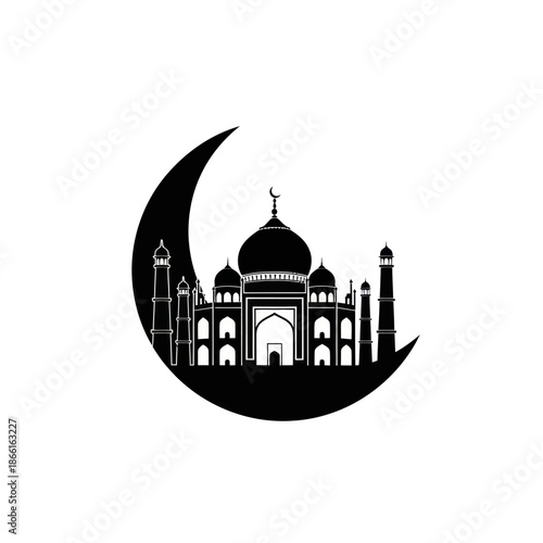 Taj Mahal Silhouette on Crescent Moon Icon