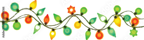 The image shows a charming string of colorful lights interspersed with green leaves, creating a festive and inviting atmosphere.