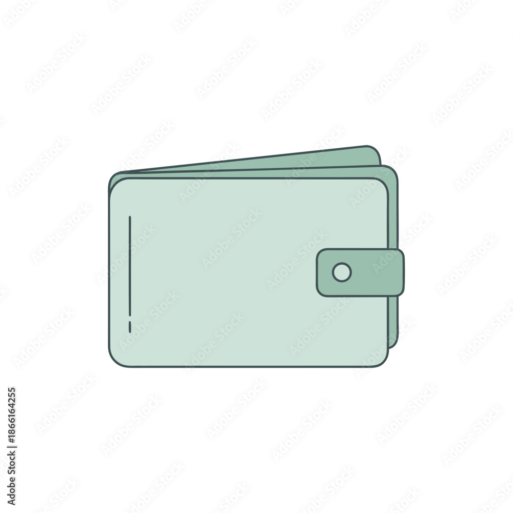 Fototapeta premium A simple and clean flat vector-style illustration of a wallet in a soft green or teal tone. This icon represents finance, savings, payment, and banking concepts