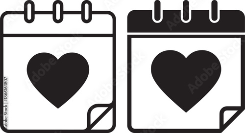 Valentine's day silhouette on calendar date page