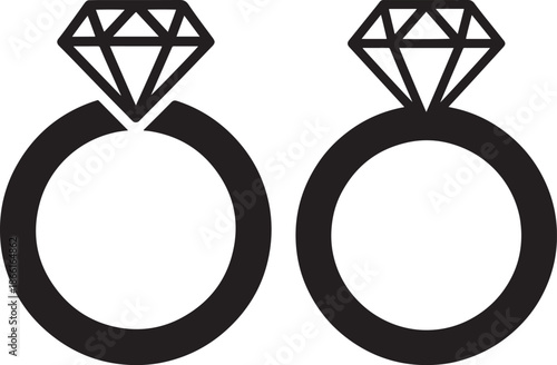 Diamond ring Silhouette engagement jewelry vector icon