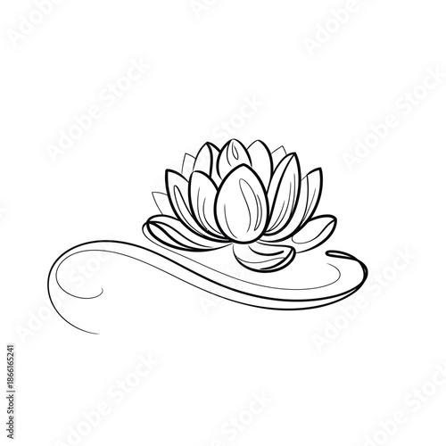 Simple line drawing of a lotus flower on water