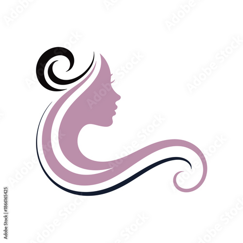 Stylized illustration of a woman s face in profile with flowing hair design