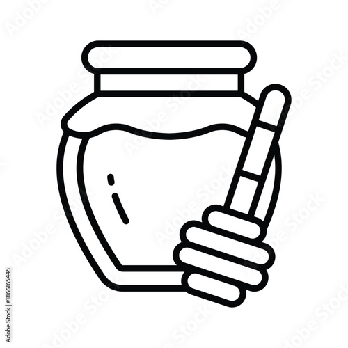 A captivating line icon of honey jar container with honey dipper