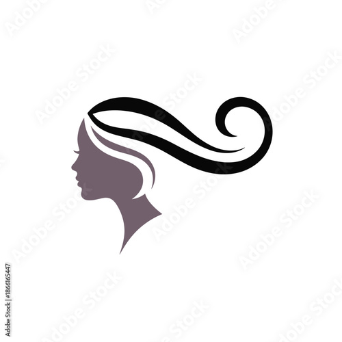 Woman s head in profile with flowing hair blowing in the wind