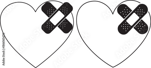 Adhesive bandage silhouette on healing heart symbol
