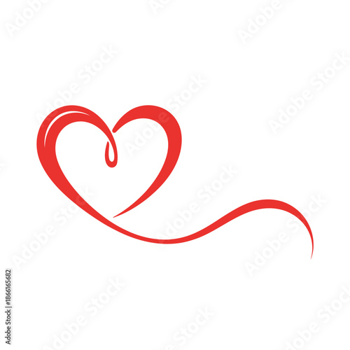 Red heart symbol with swooping curve on white background