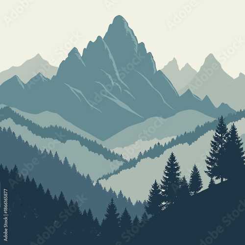 Geometric mountain peaks in a stylized vector design using minimal triangles and clean lines.
