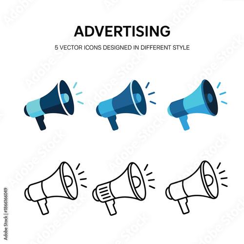 Megaphones for advertising and announcement purposes in various styles and colors