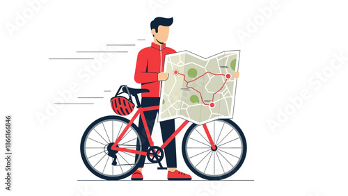 Man On Bicycle Exploring City With Map Adventure And Outdoor Pursuits
