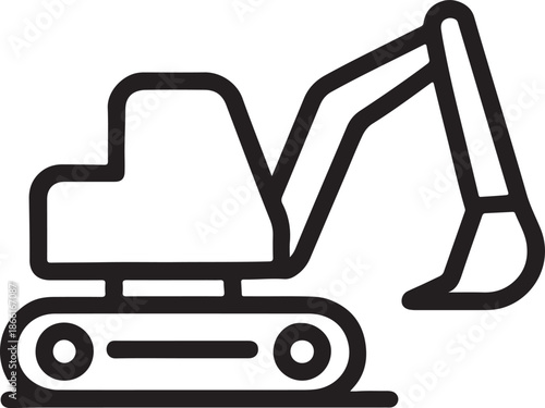 Excavator icon simple line art illustration of a construction vehicle for industrial and building projects isolated on white background
