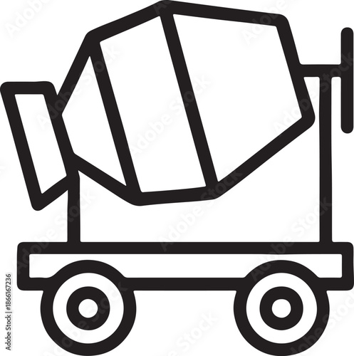 Concrete mixer truck icon simple line art vector illustration for construction and building industry websites isolated on white background