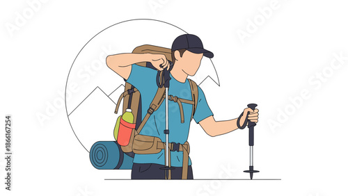 Man Prepares Hiking Poles For His Trek In The Mountains With Minimalist Style