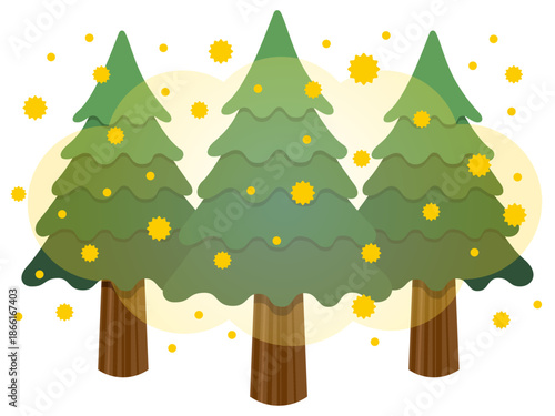 杉の木と飛散している花粉のベクターイラスト