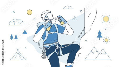 Man Refreshing Himself During Rock Climbing Adventure With A Protective Equipment