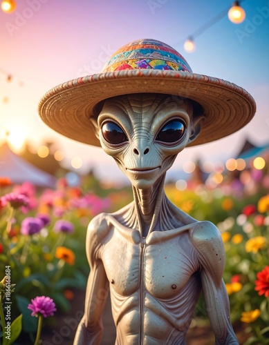 Alien in a colorful garden
