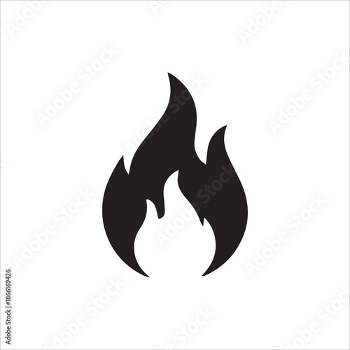 black Fire icon collection. Fire flame symbol. Bonfire silhouette logotype isolated on white background.
