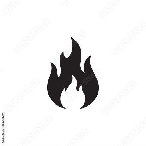black Fire icon collection. Fire flame symbol. Bonfire silhouette logotype isolated on white background.