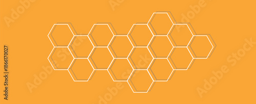 White Hexagon Honeycomb Cluster on Orange Background – Minimal Geometric Pattern for Modern Graphic Design, hexagon pattern.