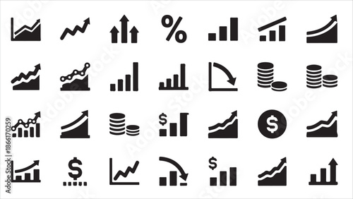 Increase and Decrease icon set. Business growth and fall graph symbol. Vector illustration..