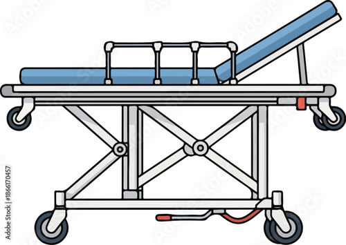 Vector illustration of a 3d metal medical trolley and airplane transport equipment cart with wheels