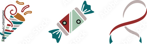 Candy and Party Popper Line Art Illustration