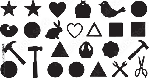 Black Silhouette Icons Set on White Background