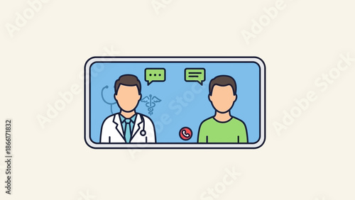Doctor Video Call Consultation, Online Medical Advice, Patient Care, Telemedicine Flat Illustration