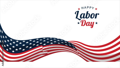  Labor Day Border, USA Background, Poster with Abstract waving American flag vector illustration, Patriotic template, United states of America.