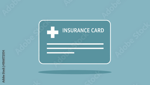 Health Insurance Card with Medical Cross Icon on Blue Background