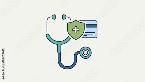 Health Insurance Card and Stethoscope Icon - Medical Service Concept