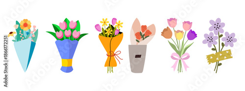 Colorful assortment of charming floral bouquets for special occasions and decoration