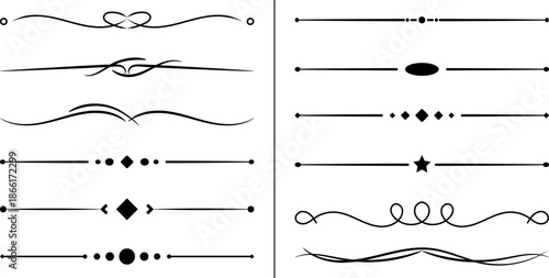 Ornamental line divider sign design set with elegant decorative horizontal separators for invitations layouts typography and print.