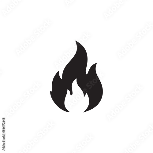 black Fire icon collection. Fire flame symbol. Bonfire silhouette logotype isolated on white background.