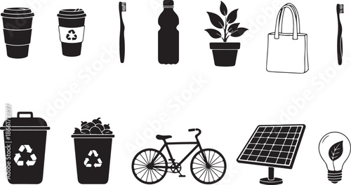 Eco Friendly Living Icons and Sustainable Lifestyle Symbols