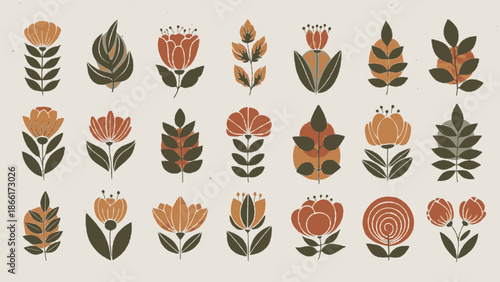 Vibrant floral patterns with orange and green leaves and flowers