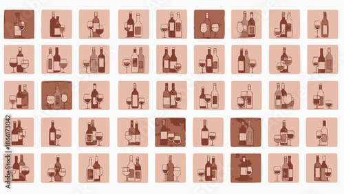 Wine and drink icons in various brown hues and styles