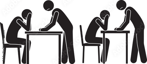 Sad people silhouette alone at table depressed