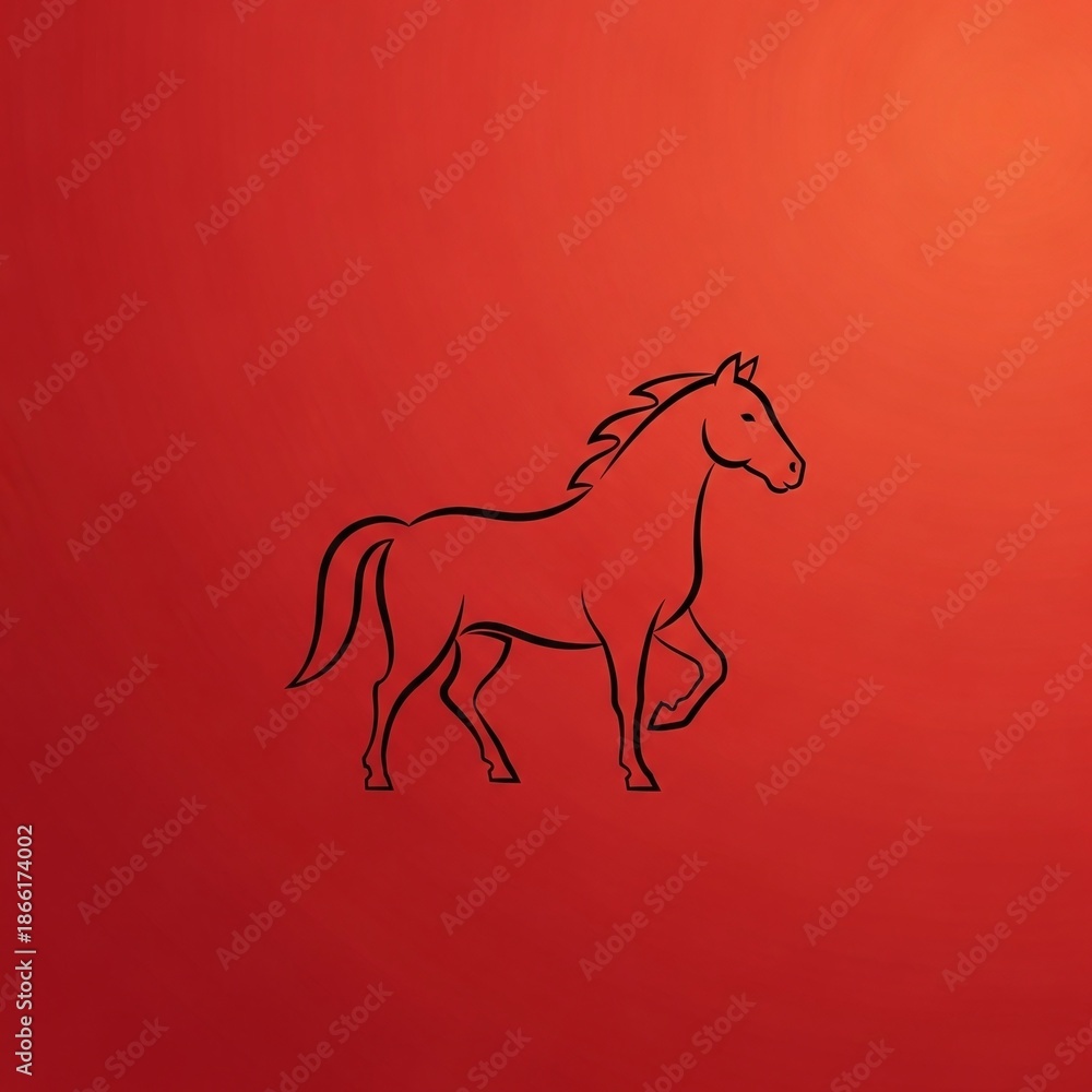 Fototapeta premium Dynamic horse silhouette on vibrant red gradient background