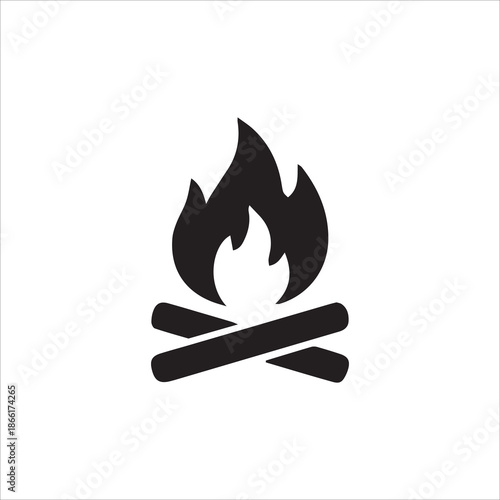 black Fire icon collection. Fire flame symbol. Bonfire silhouette logotype isolated on white background.