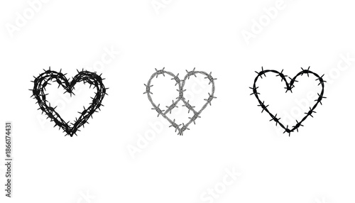 Three heart shapes in black and white