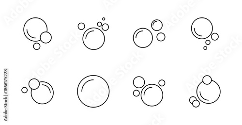 Soap bubble set icon. Bubble, foam, clean, round, floating, transparent, air, hygiene, wash, playful, soap