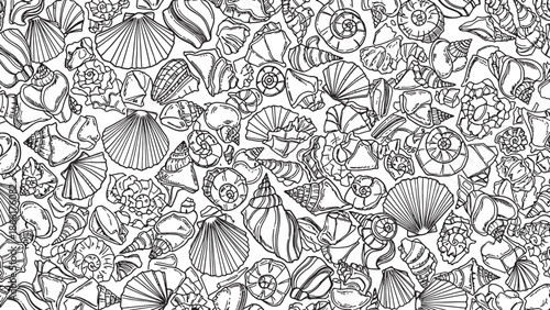Seamless pattern of vintage seashells and starfish illustrations