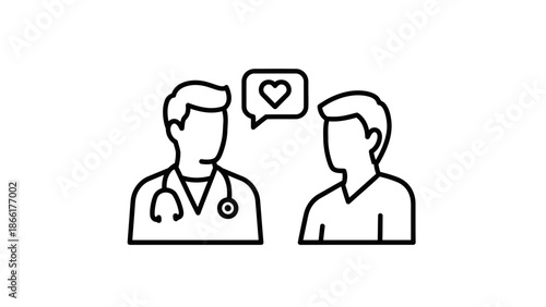 Doctor talking to patient, health care consultation with heart icon in speech bubble