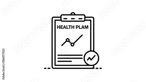 Health Plan Clipboard with Graph and Check Mark Icon - Medical Strategy Concept