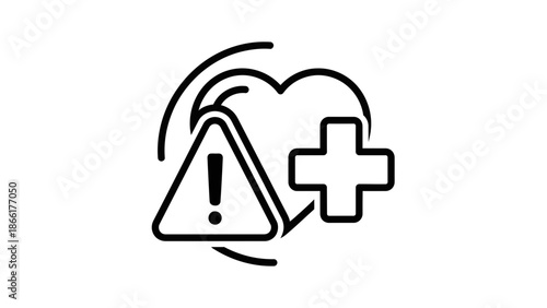 Health Warning Icon: Heart with Exclamation Mark and Plus Sign, Medical Alert Symbol
