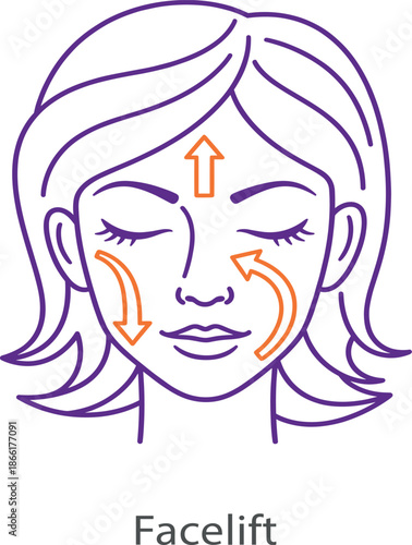 Facelift beauty illustration with woman face and anti-aging skin treatment arrows