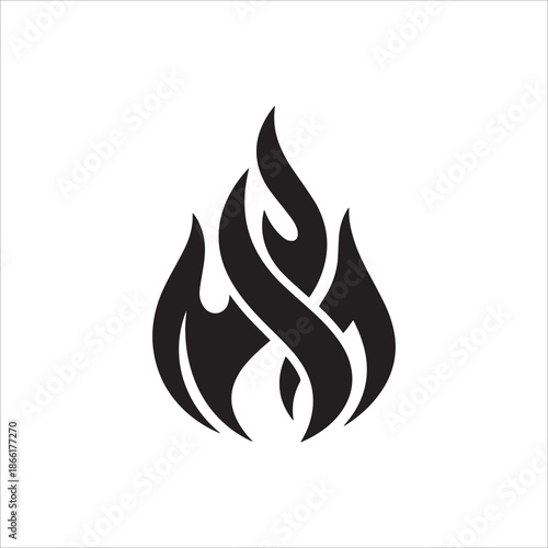black Fire icon collection. Fire flame symbol. Bonfire silhouette logotype isolated on white background.