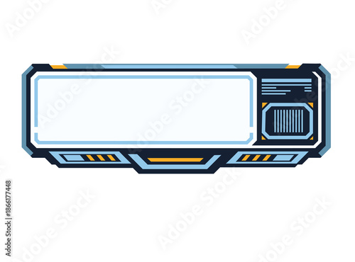 futurist HUD element, digital border, screen panel, blue and yellow sci-fi interface frame for games, technology, or data display