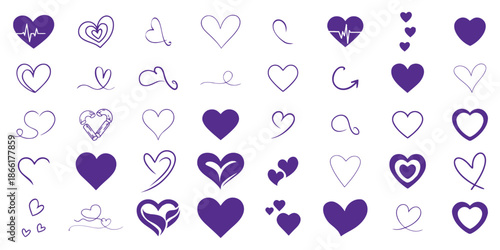 Set of hearts icon. Heart doodles set.